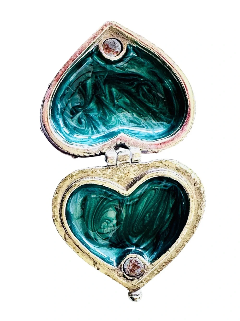 Monet Enamel Heart Shaped Trinket Box Featuring a Gold Tone Angel Motif